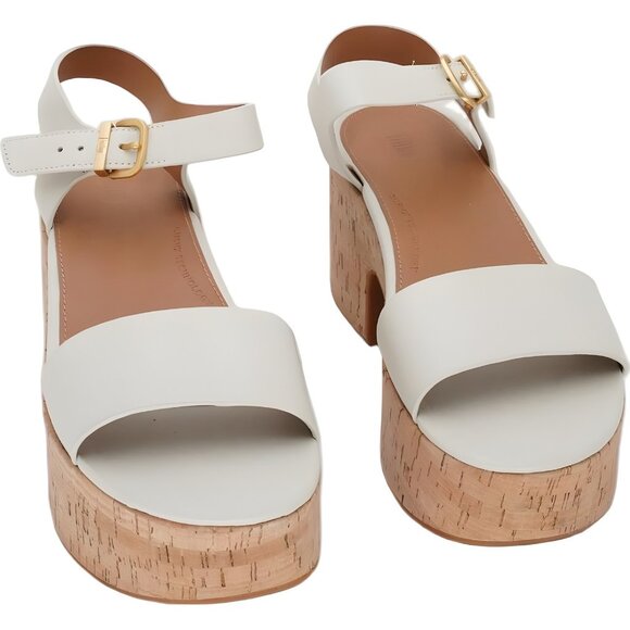 FitFlop Platform Ankle-Strap Sandals Beige Cork Heel Women 7M US EU 38 - Picture 1 of 6
